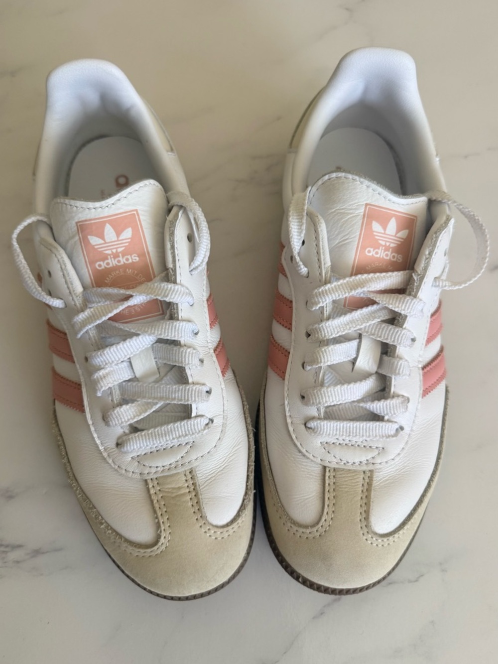 ADIDAS Samba White Sneakers with Pink Stripe Accents